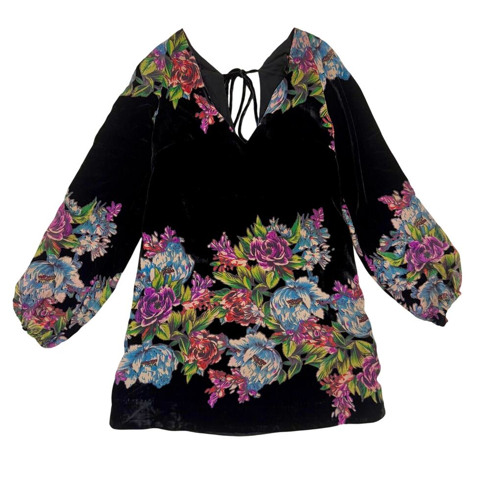 Free People Misha Velvet Mini Dress BLK Floral XS Whimsygoth Romantic Twee Y2K - Picture 7 of 12